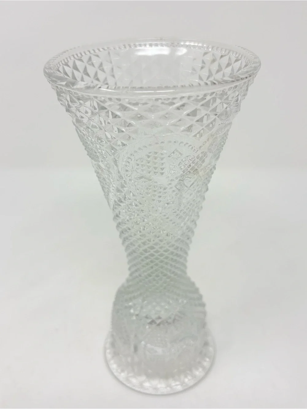 1979 Avon and Fostoria Clear Pressed Glass Bual-purpose Vase & Candle Holder 7”